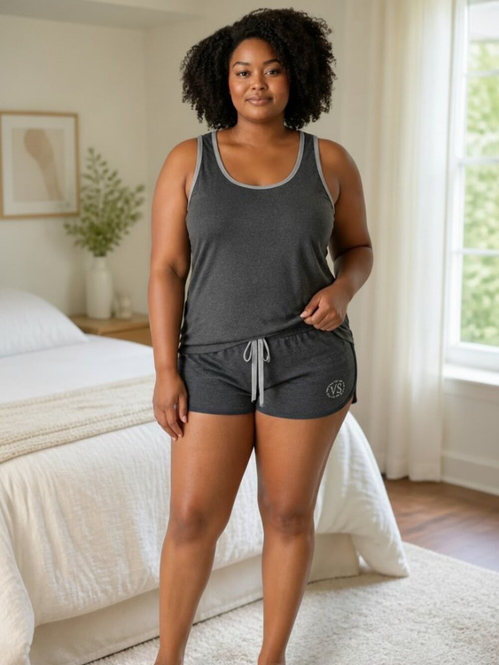 Victoria's Secret Gray Lounge Tank & Sleep Shorts Set (Size L)